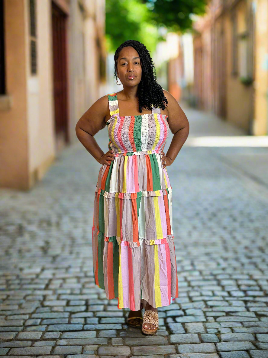 Multicolor Striped Tier Midi Dress