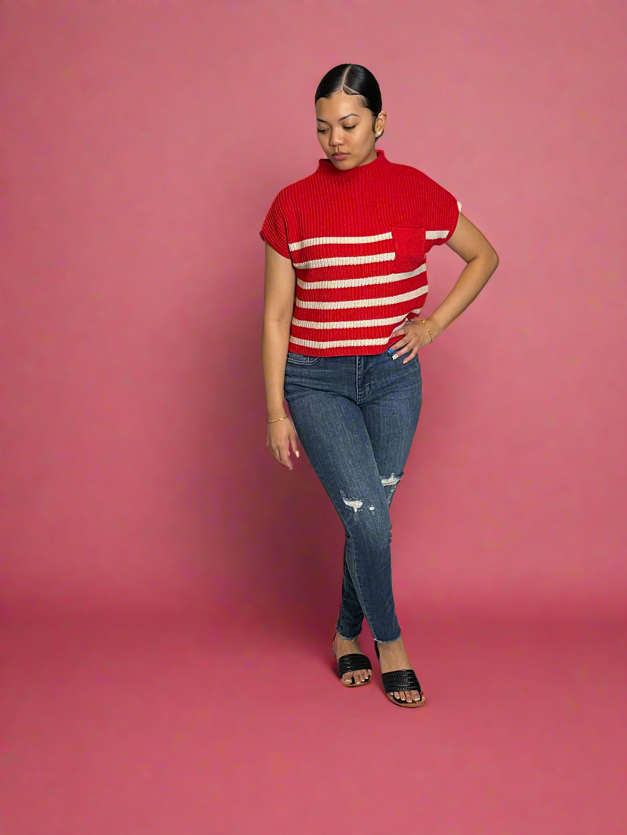 Short Sleeve Stripe Sweater