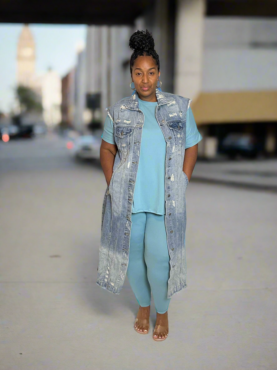 Distressed Long Denim Jacket