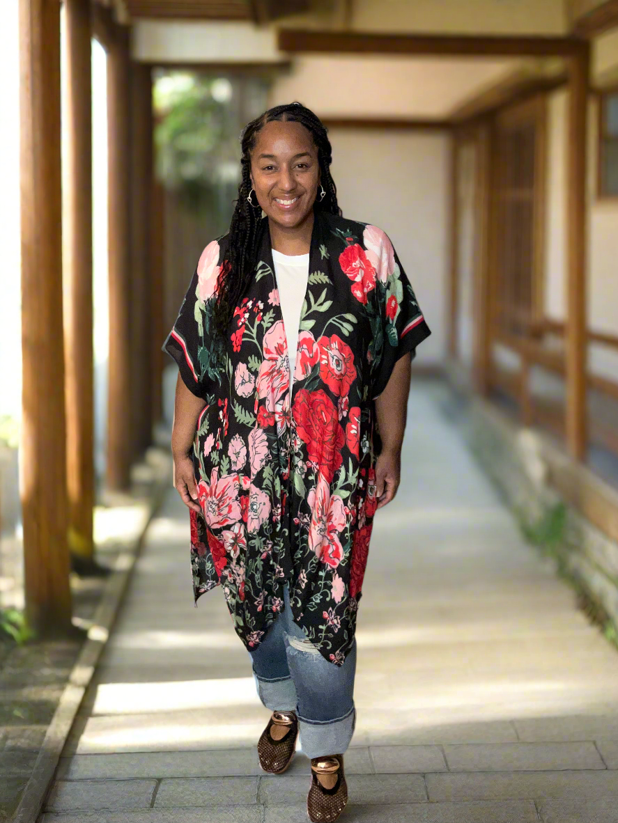 Red Flower Garden Kimono