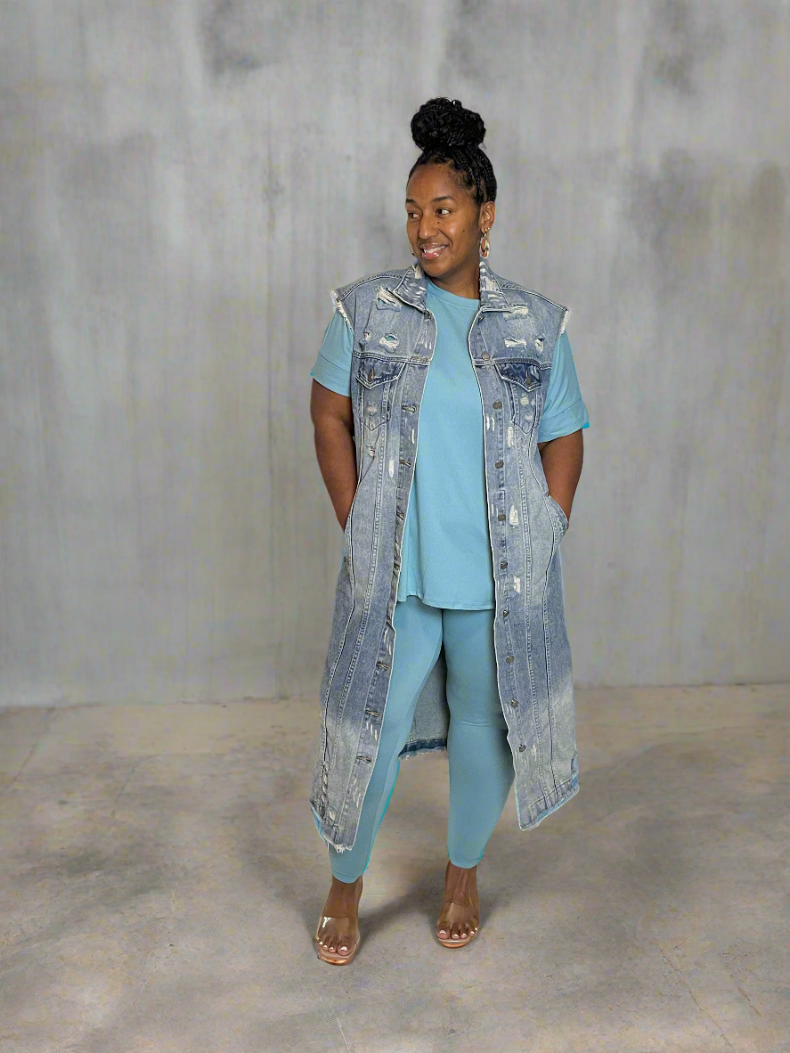 Distressed Long Denim Jacket