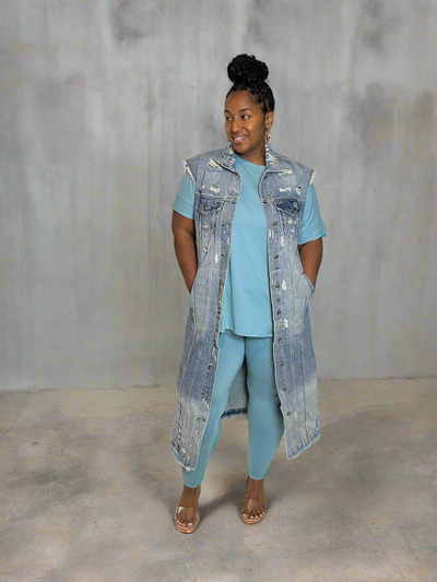 Distressed Long Denim Jacket