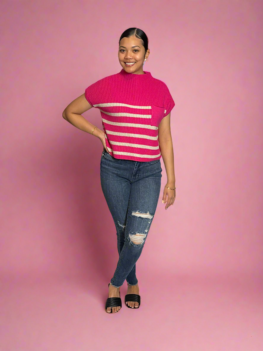 Short Sleeve Stripe Sweater