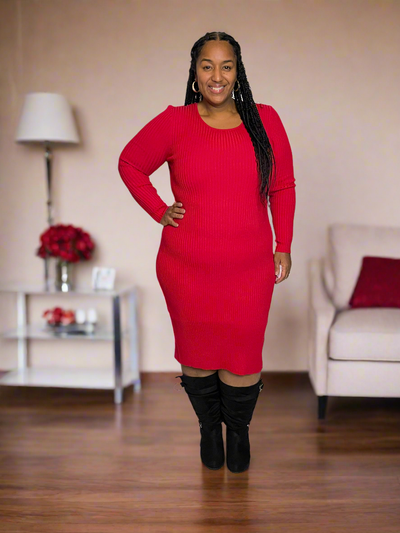 Long Sleeve Rib Midi Sweater Dress