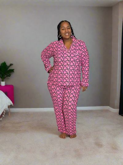 Long Sleeve Heart Print Pajama Set