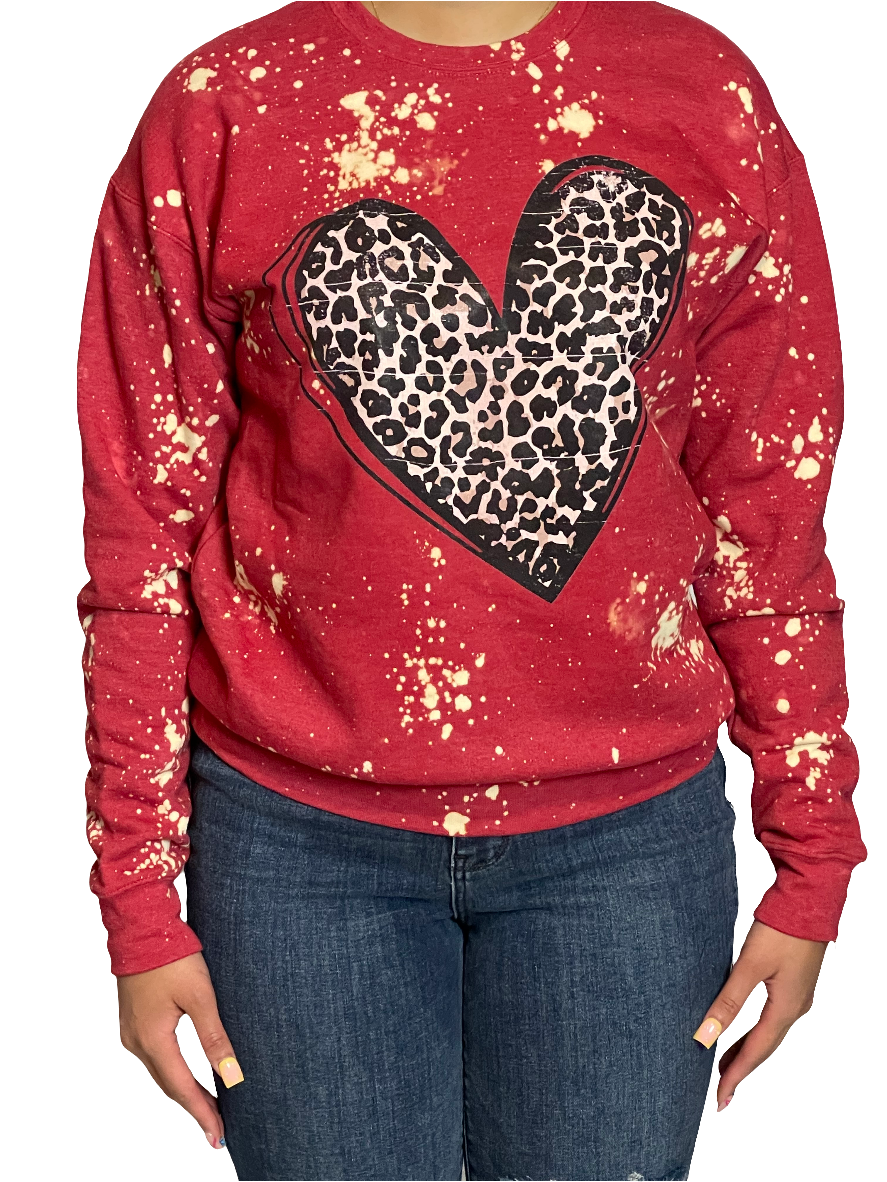 Bleached & Distressed Leopard Heart Crew