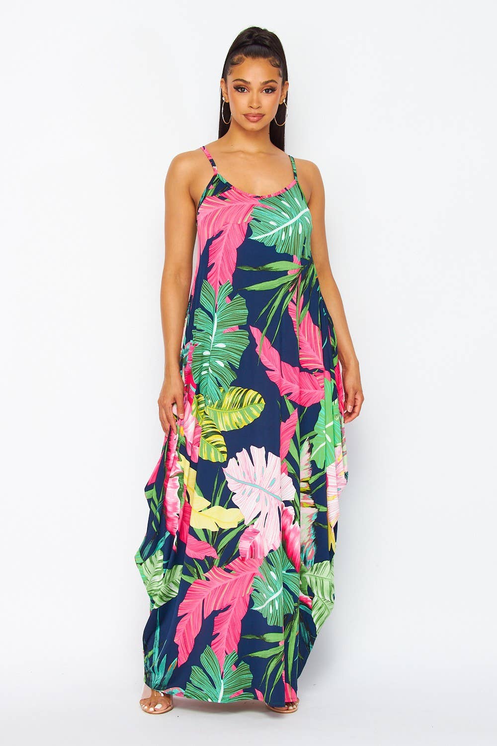 Tropical Palm Leaf Tank Maxi Dress