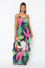 Tropical Palm Leaf Tank Maxi Dress