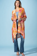 Coral Petals Viscose Kimono