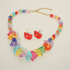 Chunky Geometric Resin Pebble Beaded Statement Necklace
