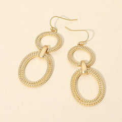Textured Metal Circle Oval Ring Link Drop Earrings