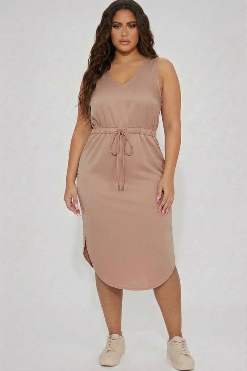 Plus Size Sleeveless Front Tied Rounded Hem Dress