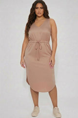 Plus Size Sleeveless Front Tied Rounded Hem Dress