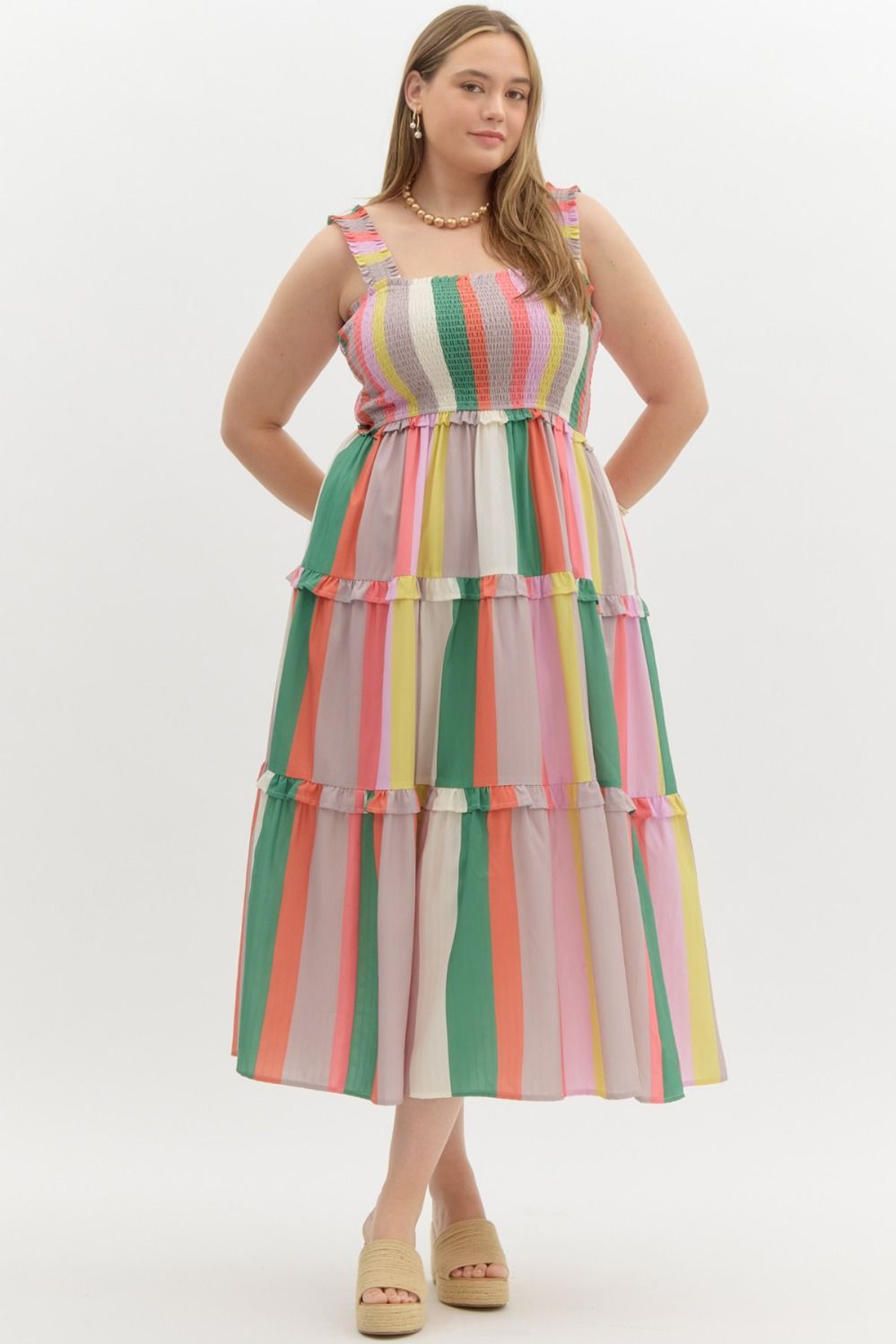 Multicolor Striped Tier Midi Dress