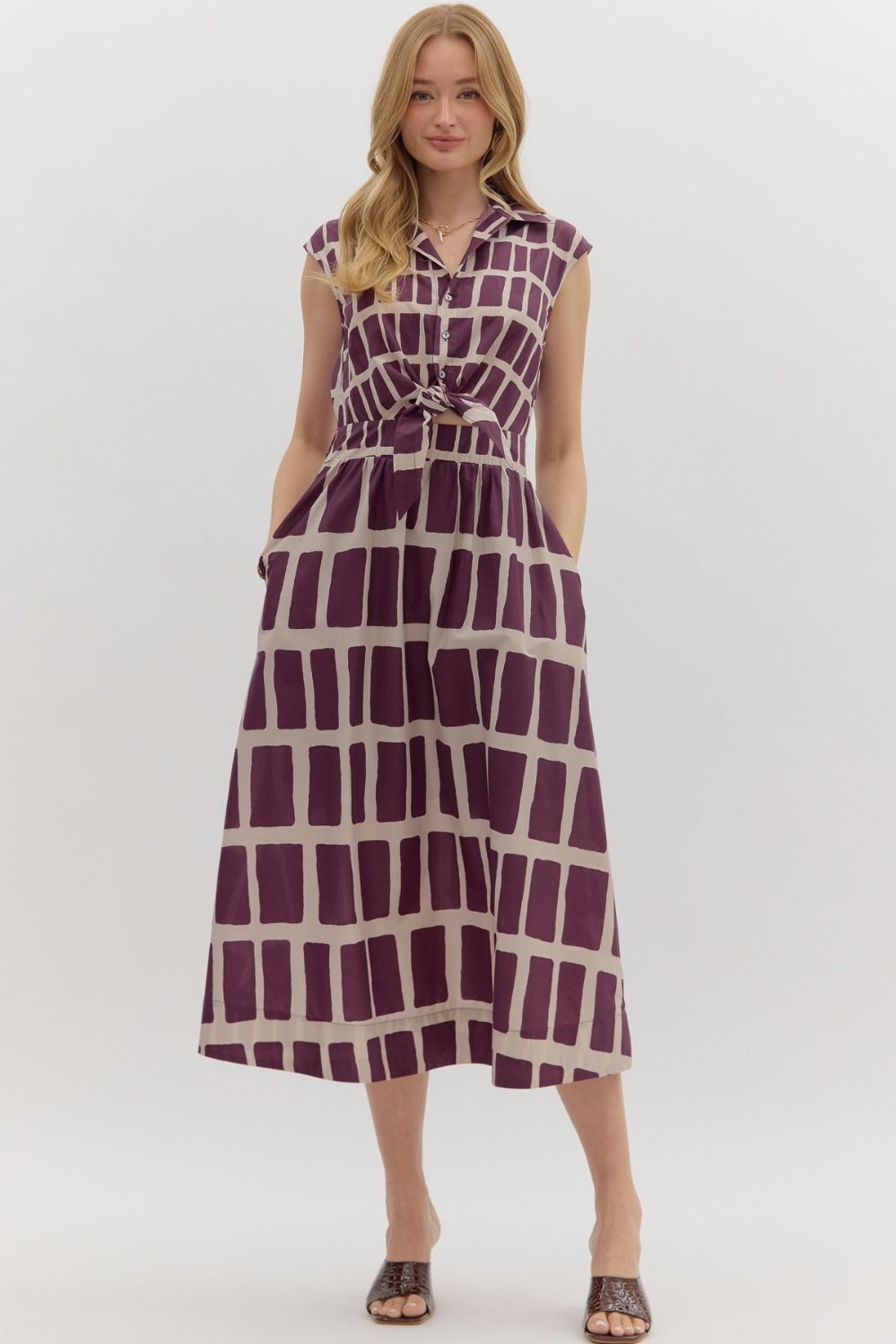 Abstract Cotton Midi Shirt Dress