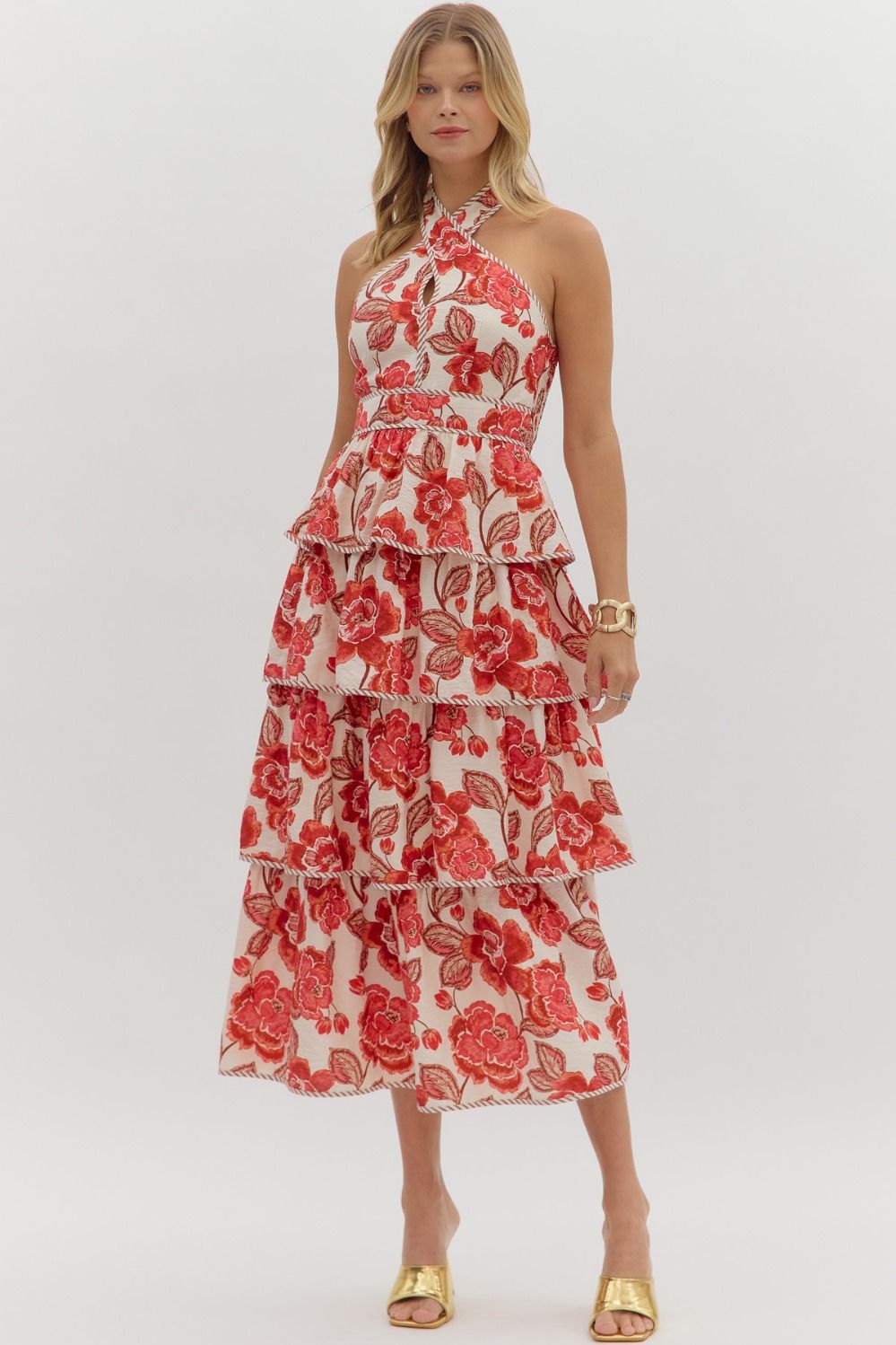 Floral Halter Tie Midi Dress