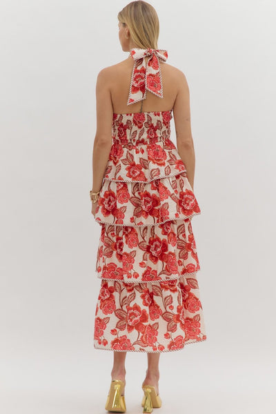 Floral Halter Tie Midi Dress