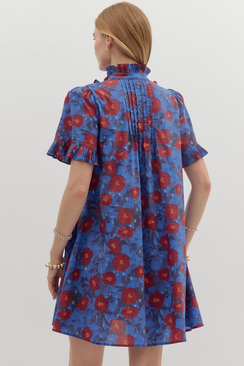 Floral Pintuck Ruffle Mini Dress