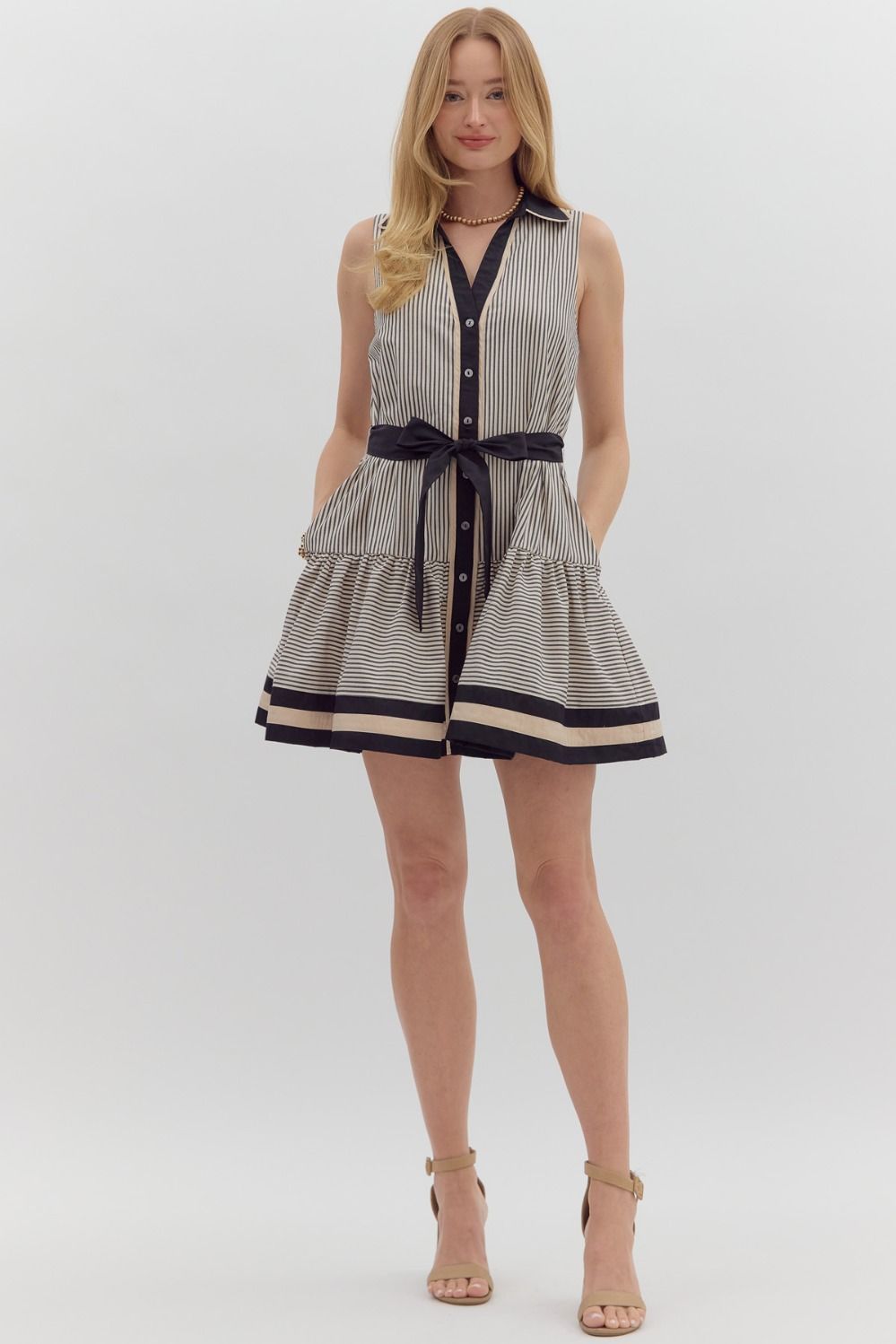 Striped Belted Shirt Dress