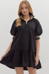 Puff Sleeve Colorband Mini Dress