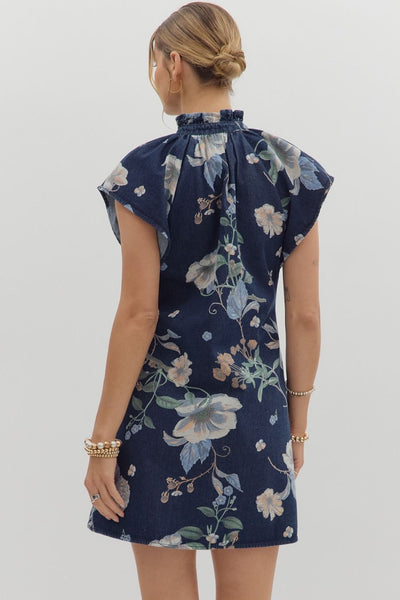 Floral Denim Flutter Mini Dress
