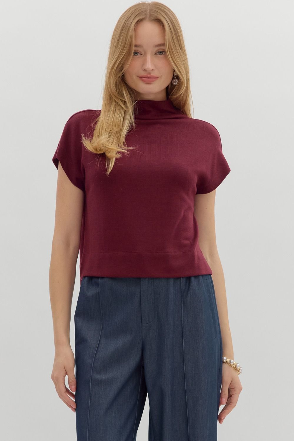 Solid Knit Mock Neck Pullover