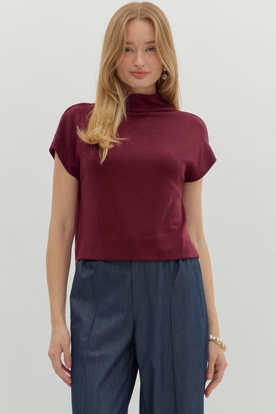 Solid Knit Mock Neck Pullover