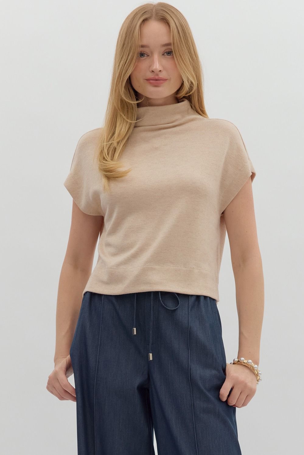 Solid Knit Mock Neck Pullover