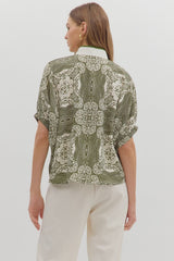 Multi-Pattern Caftan V-Neck Top