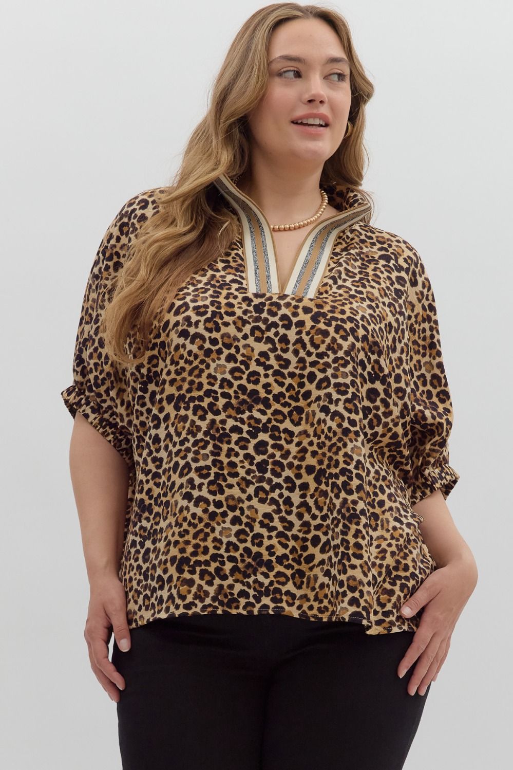 Leopard Split Neck Dolman Top