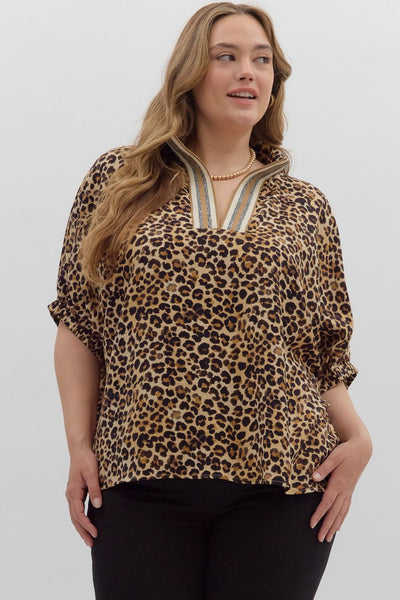 Leopard Split Neck Dolman Top