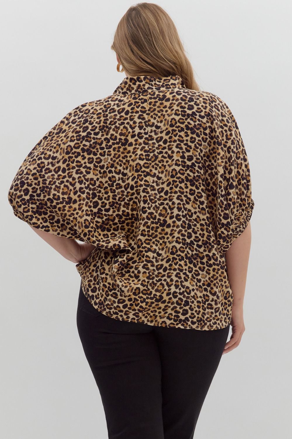 Leopard Split Neck Dolman Top
