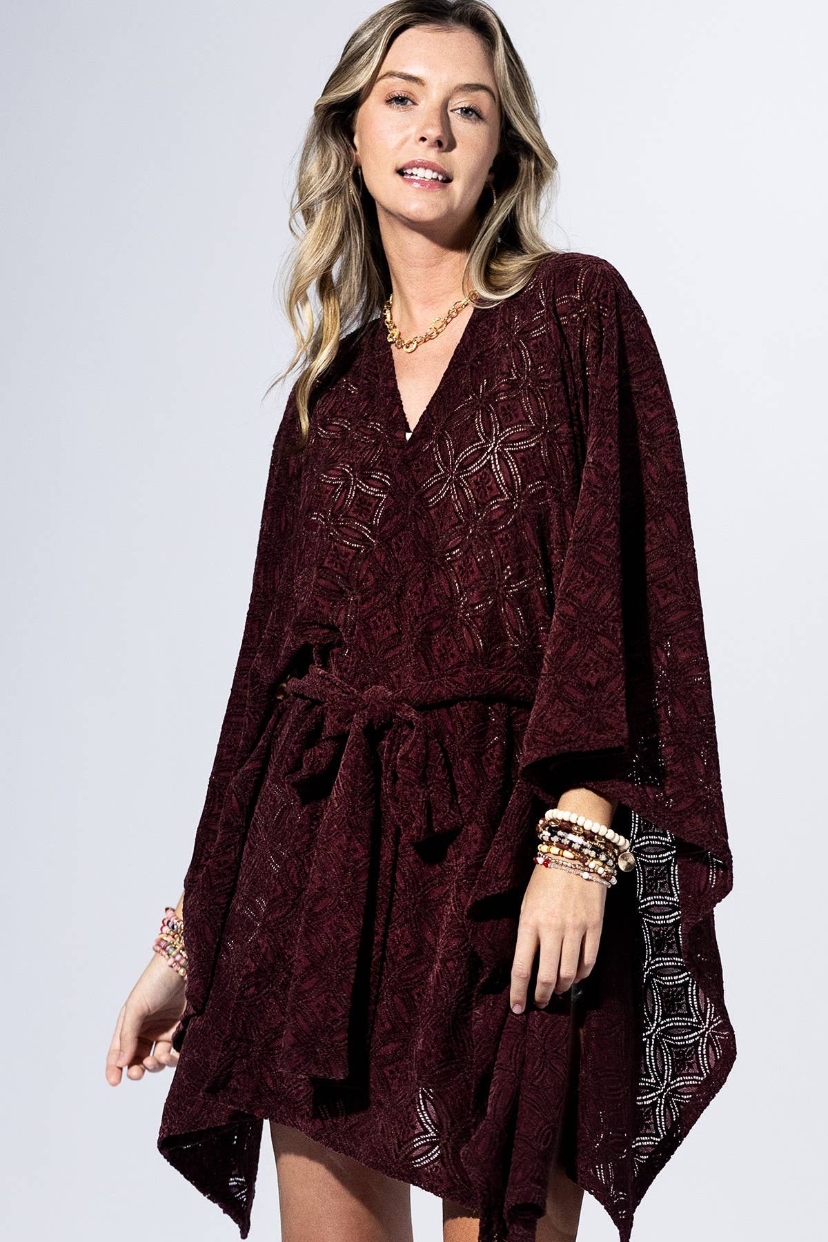 Rouge Burnout Belted Kimono