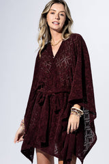 Rouge Burnout Belted Kimono