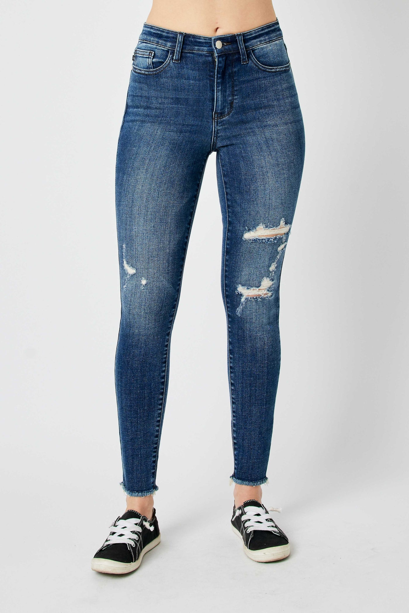 High Waist Skinny w/ Distressed/